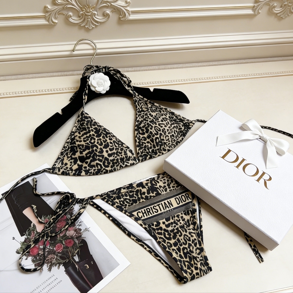 Dior Leopard Print Triangle Bikini Set - Picture 5 of 6